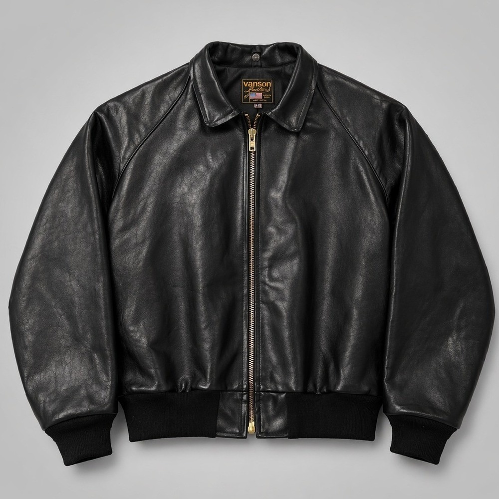 Vtg Vanson Leathers Model F Black Leather Jacket Size 50 Boston Mass Bomber 90s